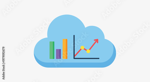 Cloud Icon with Bar Graph and Chart.