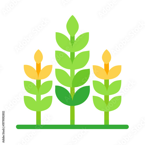 Stylized wheat stalks in green and yellow hues against a black background