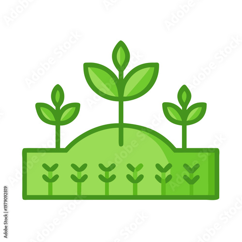Green sprout garden illustration on black background with simplistic shapes and design
