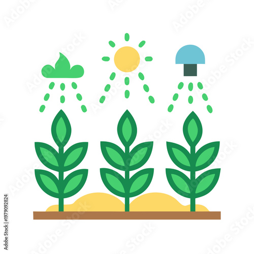 Growing plants under different weather conditions with cloud, sun and irrigation.