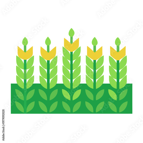 Stylized geometric illustration of a wheat field on a black background with simple shapes