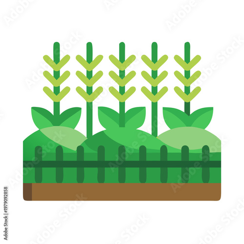 Stylized wheat field illustration with green and brown tones on a black background