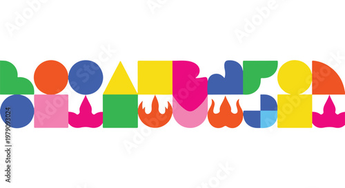 Colorful geometric shapes in row.