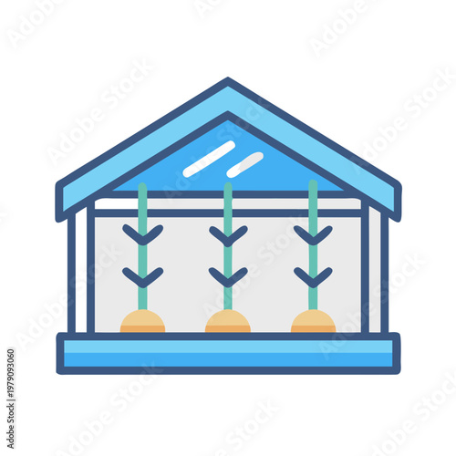 Minimalist greenhouse illustration with plants, showcasing indoor gardening and sustainable living