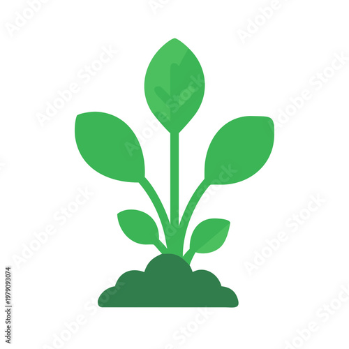 Simple flat design of a green seedling sprouting from soil against black background