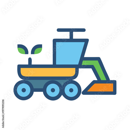 Futuristic Farming Vehicle Icon Featuring Young Plant Flat Design Illustration