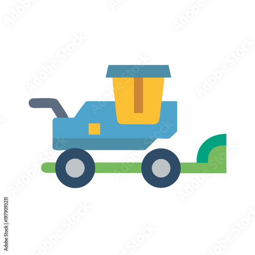 Stylized flat vector icon of an agricultural combine harvester on black background