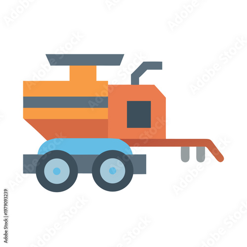 Flat vector illustration of farm machinery combine harvester over a dark background