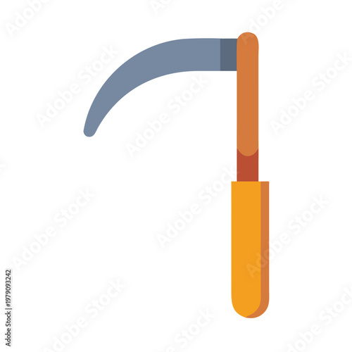 Stylized isolated illustration of a grey and orange sickle on a black background