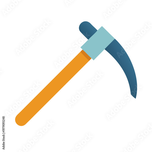 Flat design illustration of a blue and orange pickaxe on black background