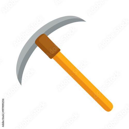 Vector pickaxe with yellow handle, brown grip, and grey head on black background