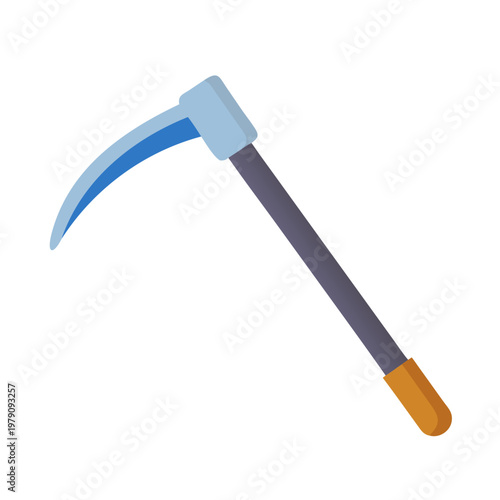 Simple scythe illustration on black backdrop in flat vector style