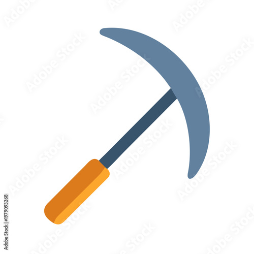 Stylized illustration of a blue sickle with orange handle on black background