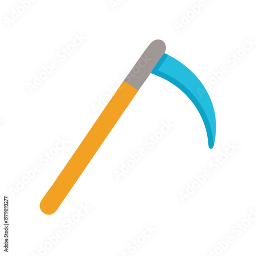 Isolated icon of a light blue scythe with a gray and orange handle