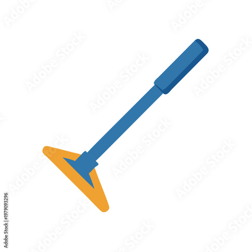 Flat vector graphic depicting a blue and orange scraper tool on black background