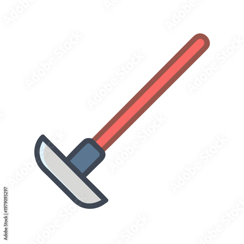 Stylized cartoon hoe on a black background illustrating gardening and farming tools