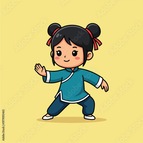 Little Girl Practicing Kung Fu.