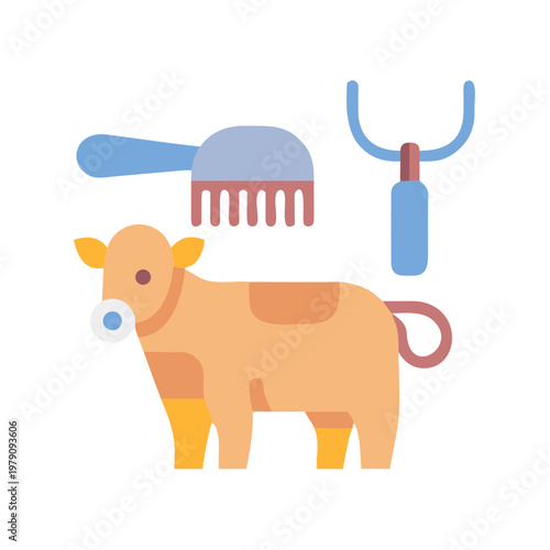 Stylized cow icon with grooming tools for branding and product design