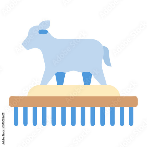Stylized dog graphic on a brush for grooming and cleaning