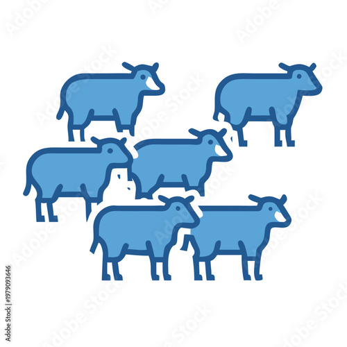 A flock of stylized blue sheep standing against a dark background