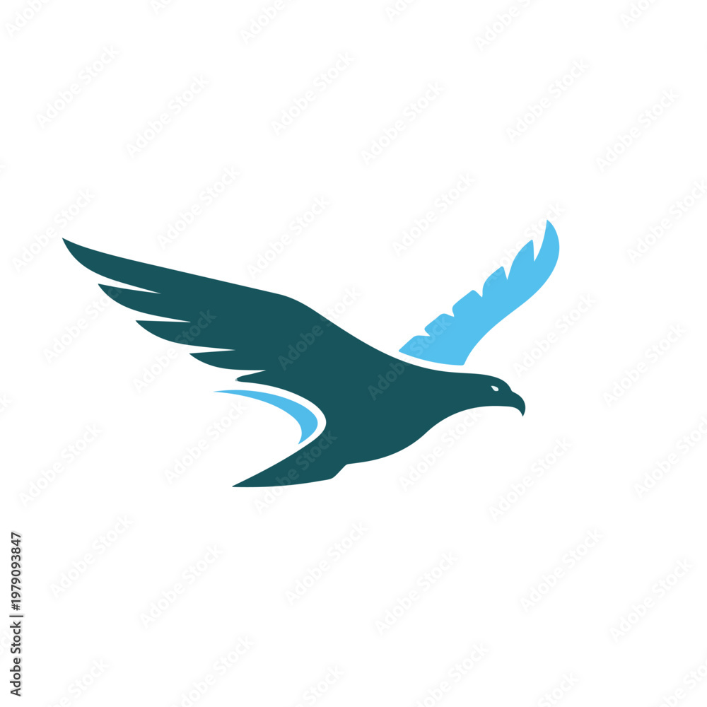 Obraz premium A stylized eagle in flight with teal and light blue hues