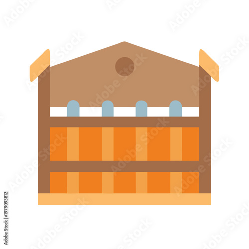 Abstract depiction of a wooden barn or shed with storage in flat design