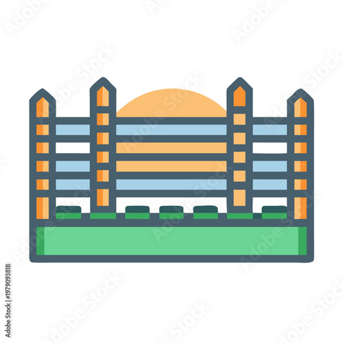 Graphic stadium illustration in flat style with black background for creative use