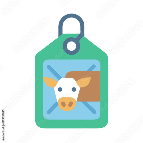 Isolated cattle tag with cow face icon, identification and traceability illustration