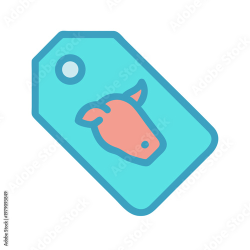 Illustrated price tag showing a cow head against a solid black background
