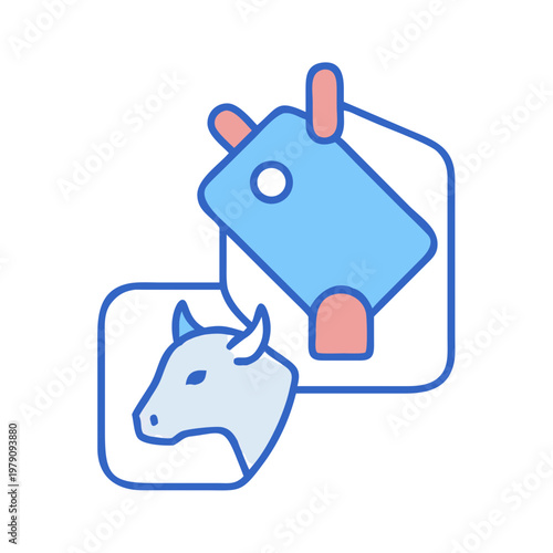 Modern flat vector illustration of a cow head and phone app icon
