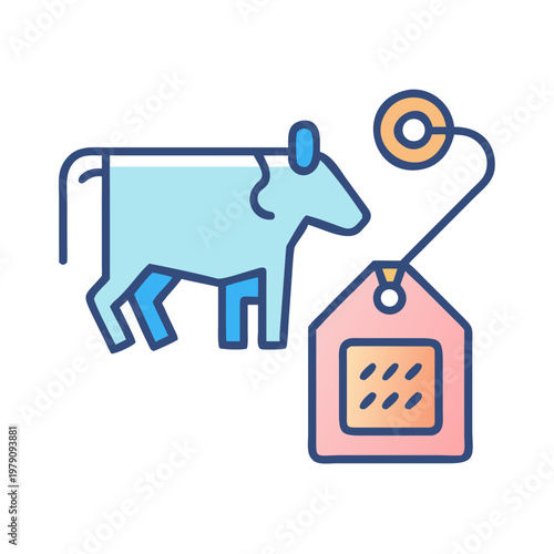 Modern icon style art depicting livestock identification and traceability with a cow