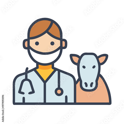Veterinarian with Cow Illustration for Animal Healthcare Concepts and Veterinary Services