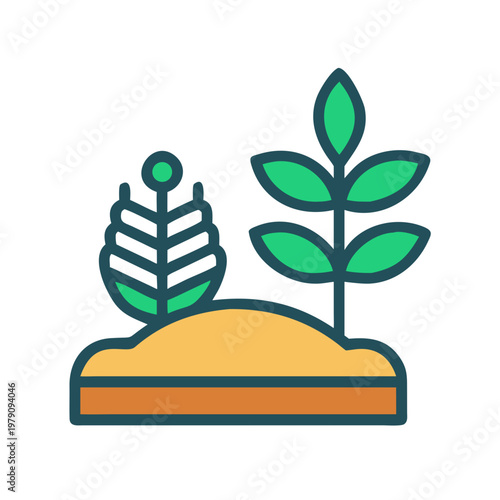Simple illustration of two plants growing in soil against a black background
