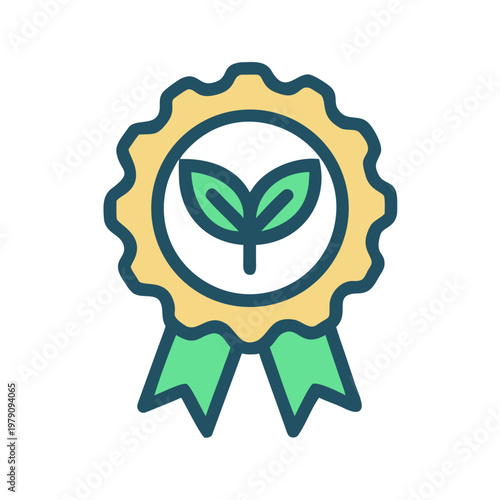 Eco friendly certification badge with leaves on black background signifies sustainability
