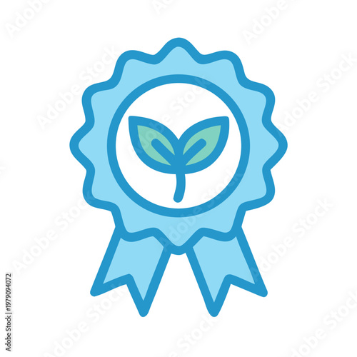Blue badge with plant icon on black background representing sustainable growth