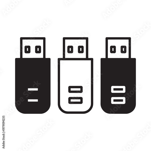 Three usb flash drives depicted in a simple black and white icon set