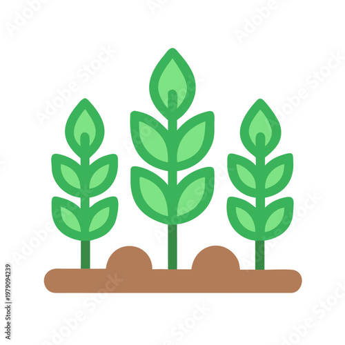 Three plants sprouting from the soil, simple and flat design style