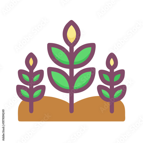 Flat Vector Illustration of Young Plants Growing in Soil on Black Background