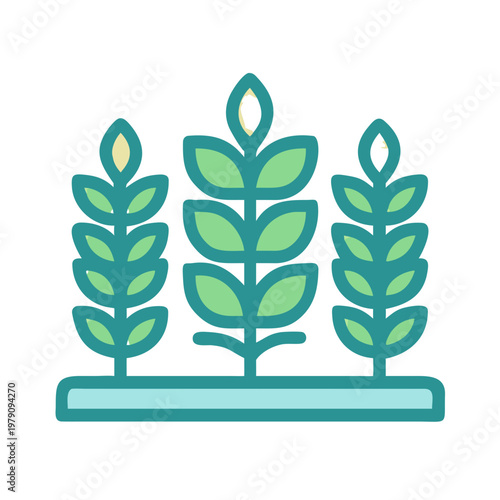 Illustration of three stylized plants with light green leaves on black background