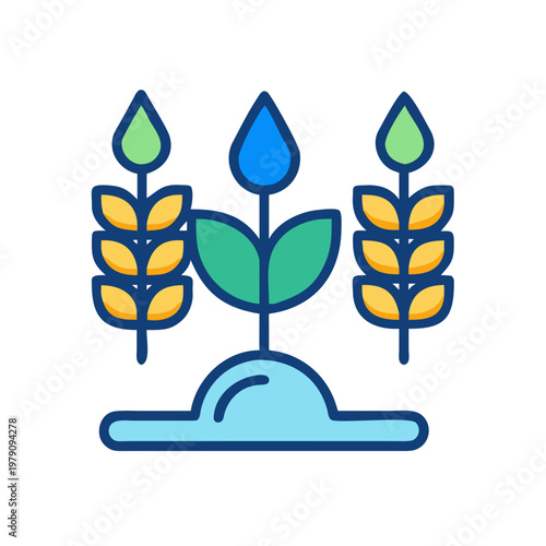 Stylized Illustration of Plants with a Water Droplet Depicting Sustainable Agriculture