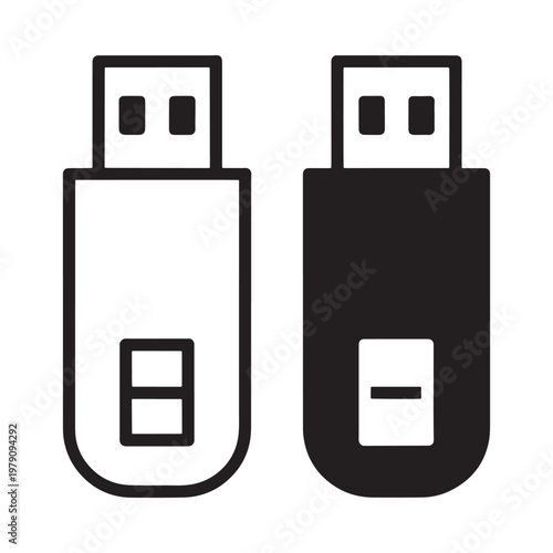 Two usb flash drive icons one white and one black displayed side by side
