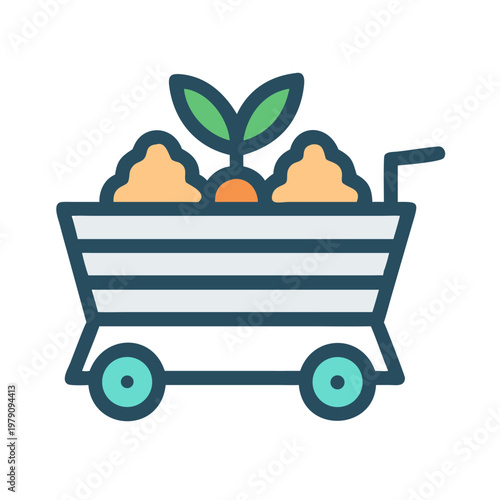 Illustration of produce in a wagon using flat design, outlined on black