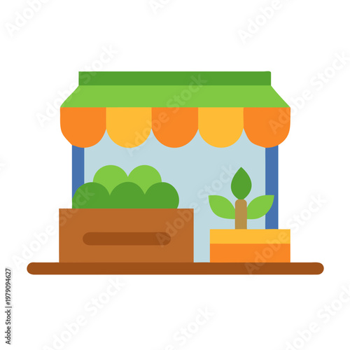 Colorful flat vector illustration of a plant shop with two different displays