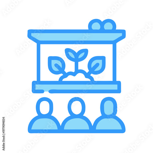 Sustainable growth and innovation showcased to an audience with a futuristic aesthetic