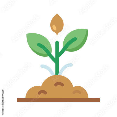 Flat design illustration of a small plant growing in a mound of earth