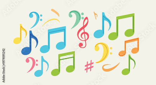 A colorful arrangement of musical notes and symbols