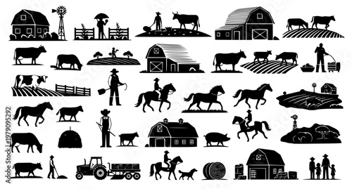 Rural Ranch Life Silhouette Vector Illustration Pack
