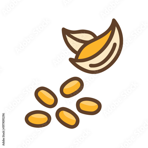 Flat design illustration of seeds and pods with brown and yellow colors