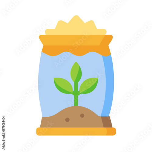 Flat illustration of a small plant growing inside a bag