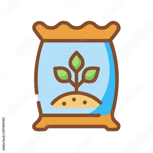 Vector illustration of fertilizer bag with plant growing for agricultural concept